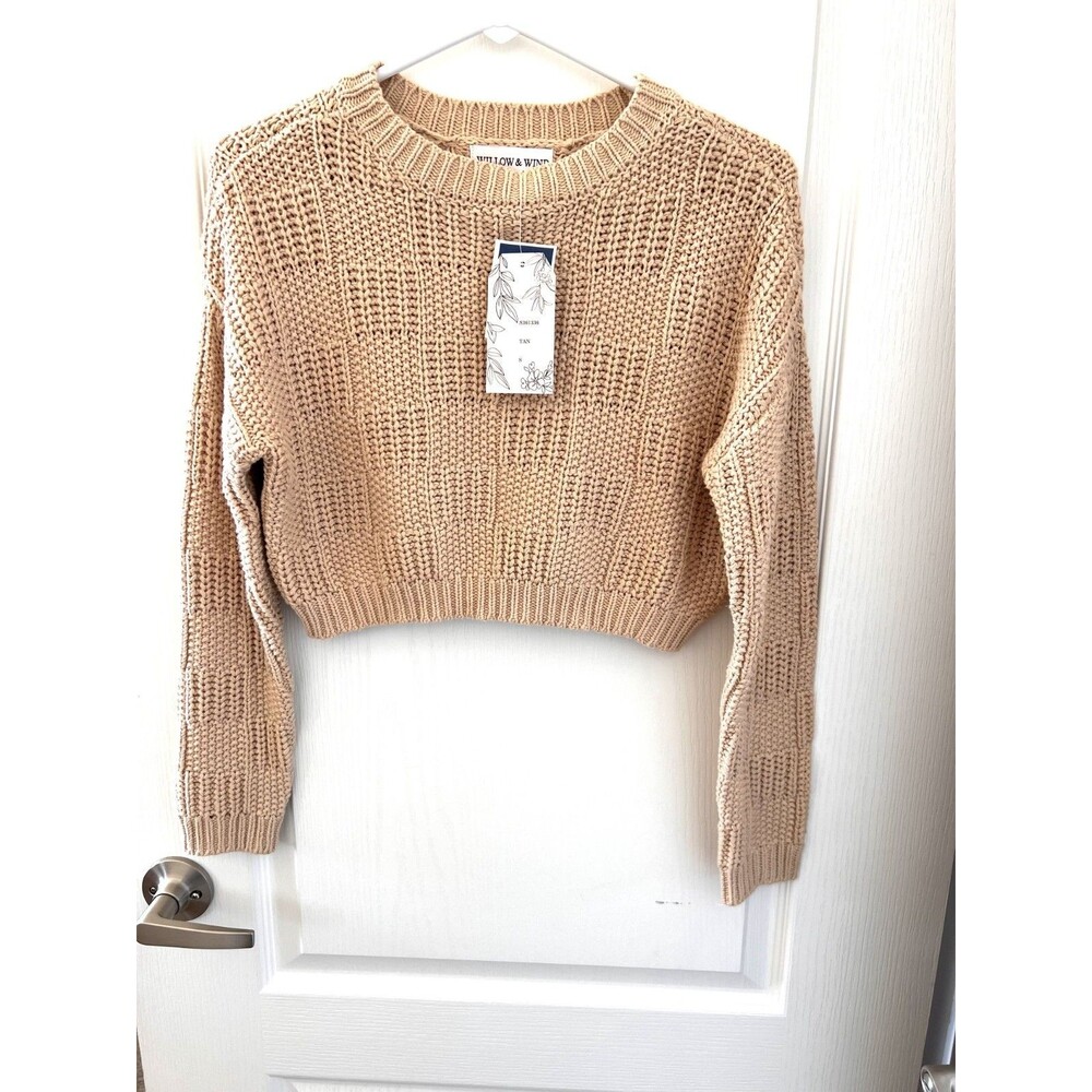 Willow & Wind Tan Cropped Knit Sweater Sz Small
